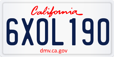 CA license plate 6XOL190