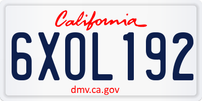 CA license plate 6XOL192