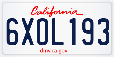 CA license plate 6XOL193