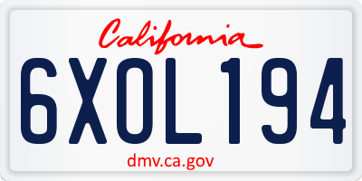 CA license plate 6XOL194