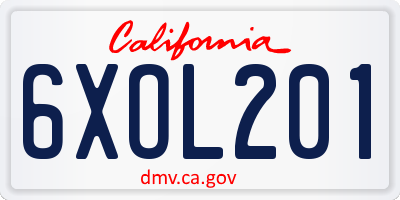 CA license plate 6XOL201