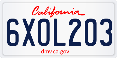 CA license plate 6XOL203