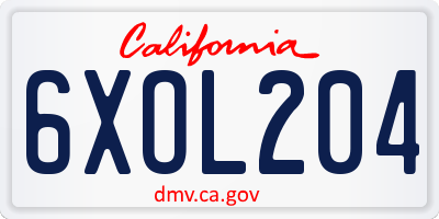 CA license plate 6XOL204