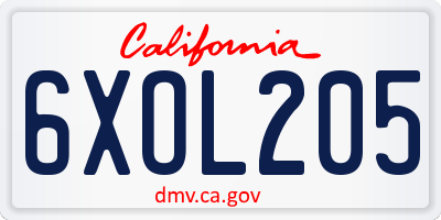CA license plate 6XOL205