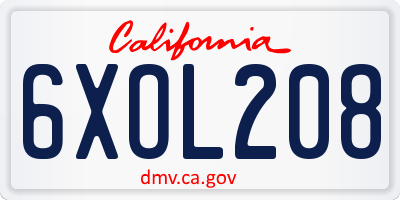 CA license plate 6XOL208