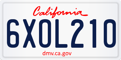 CA license plate 6XOL210