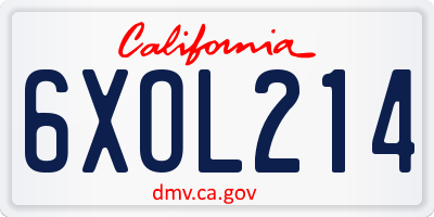 CA license plate 6XOL214