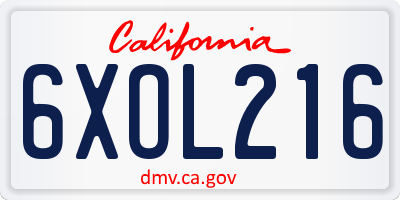 CA license plate 6XOL216