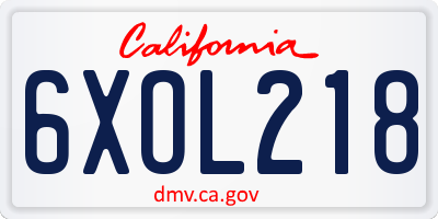 CA license plate 6XOL218
