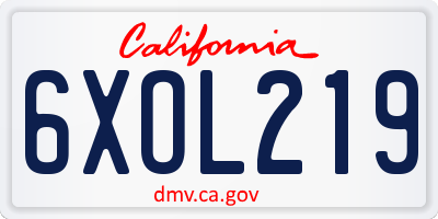 CA license plate 6XOL219