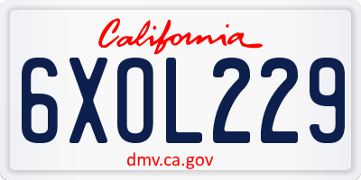 CA license plate 6XOL229