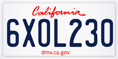 CA license plate 6XOL230