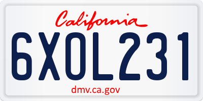 CA license plate 6XOL231
