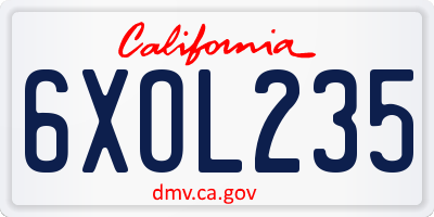 CA license plate 6XOL235