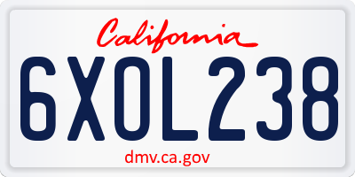 CA license plate 6XOL238