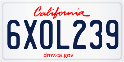 CA license plate 6XOL239
