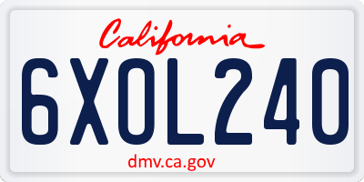 CA license plate 6XOL240