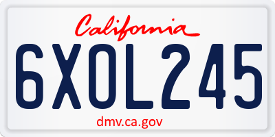 CA license plate 6XOL245