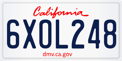 CA license plate 6XOL248