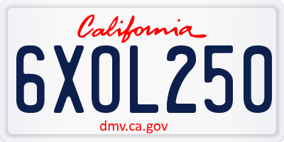 CA license plate 6XOL250
