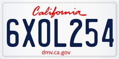 CA license plate 6XOL254