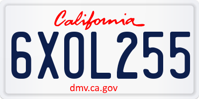CA license plate 6XOL255
