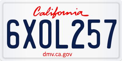 CA license plate 6XOL257