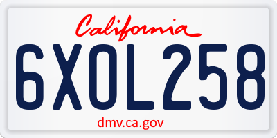 CA license plate 6XOL258