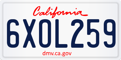 CA license plate 6XOL259