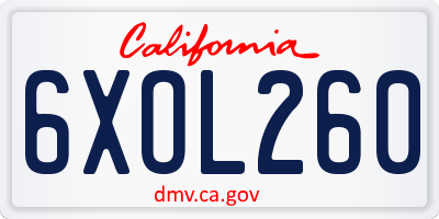 CA license plate 6XOL260