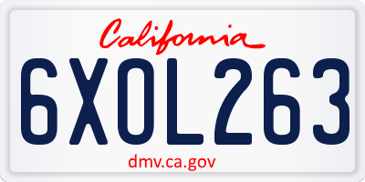 CA license plate 6XOL263