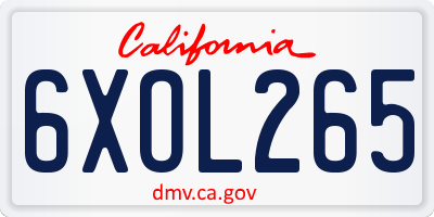 CA license plate 6XOL265