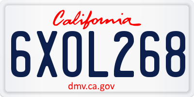 CA license plate 6XOL268