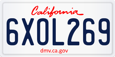CA license plate 6XOL269