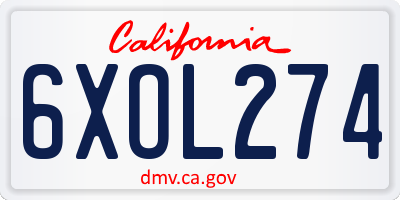 CA license plate 6XOL274