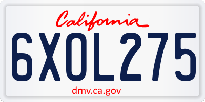 CA license plate 6XOL275