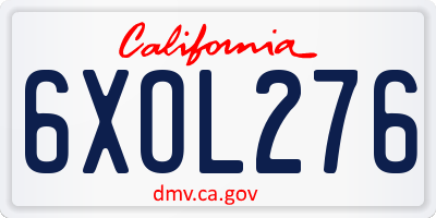 CA license plate 6XOL276