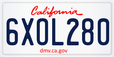 CA license plate 6XOL280
