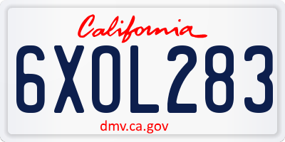 CA license plate 6XOL283