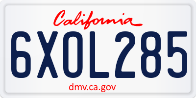 CA license plate 6XOL285