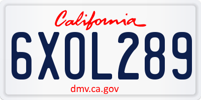 CA license plate 6XOL289