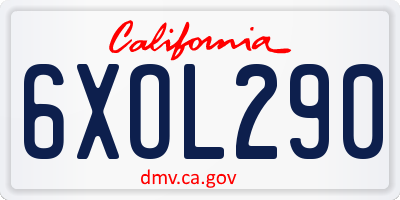 CA license plate 6XOL290