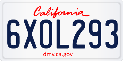 CA license plate 6XOL293