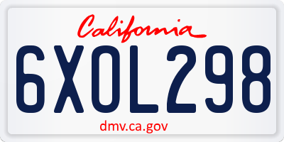 CA license plate 6XOL298