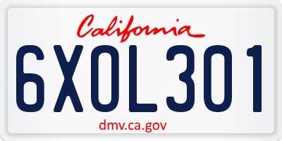CA license plate 6XOL301