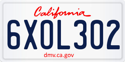 CA license plate 6XOL302