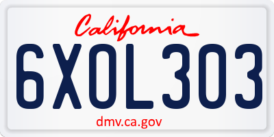 CA license plate 6XOL303