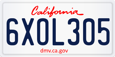 CA license plate 6XOL305