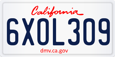 CA license plate 6XOL309