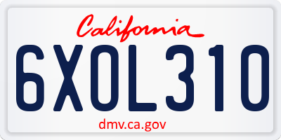 CA license plate 6XOL310
